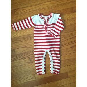 Cat & Jack 12M Red White Candy Cane Stripe Knit One Piece Coverall Unisex Xmas